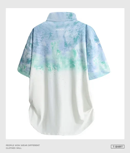 Design Tie-Dye Ombre Short Sleeve Shirt Tops Shirt - 16