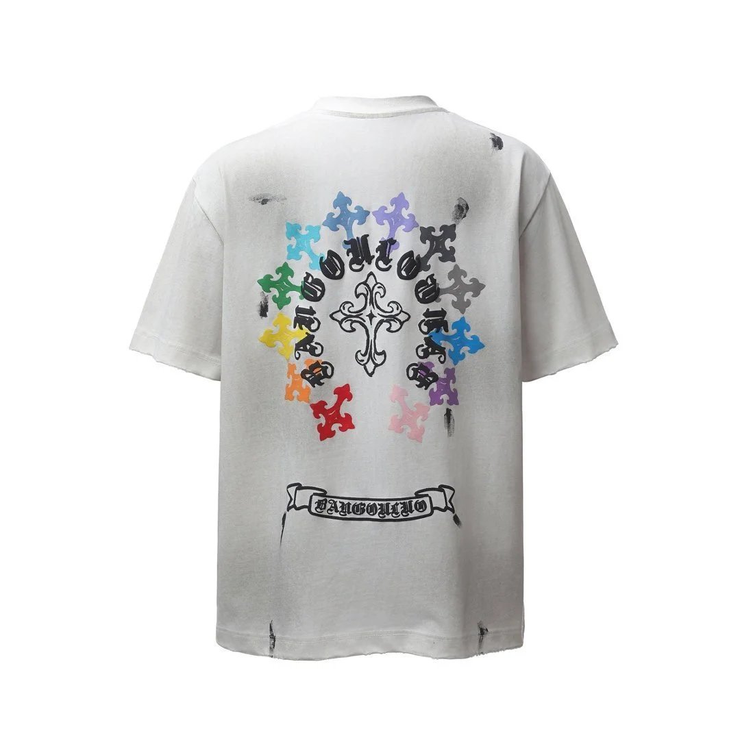 Design Distressed Rainbow Logo T-Shirt White - 8