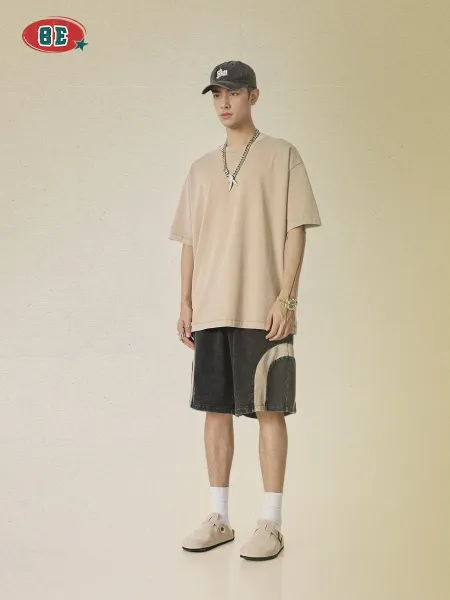 Design BE Thrived Army Green-Khaki Patchwork Shorts - 11