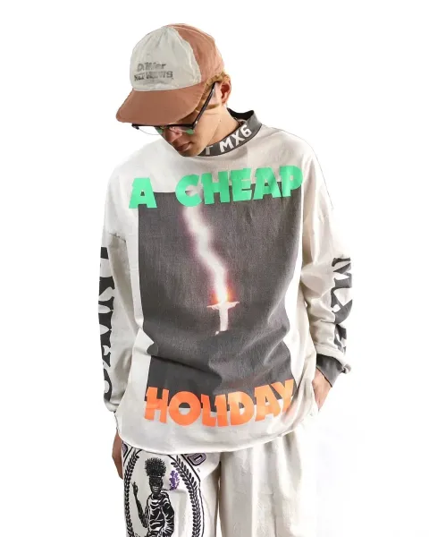 Design Graffiti Print Oversized Long-Sleeve T-Shirt White - 55