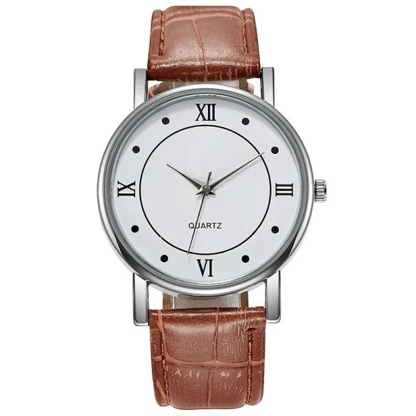 Design Classic Roman Numeral White Dial Black Leather Strap Quartz Watch Watches - 2