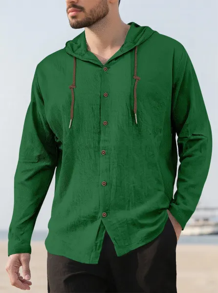 Design Hooded Button-Up Shirt Red - 26