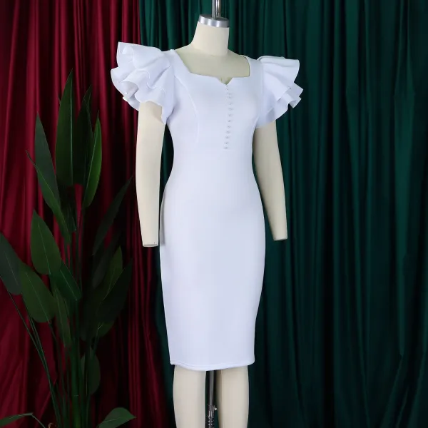 Design Metamorphosis Girl Ruffled Sleeve Bodycon Dress White Dress - 17