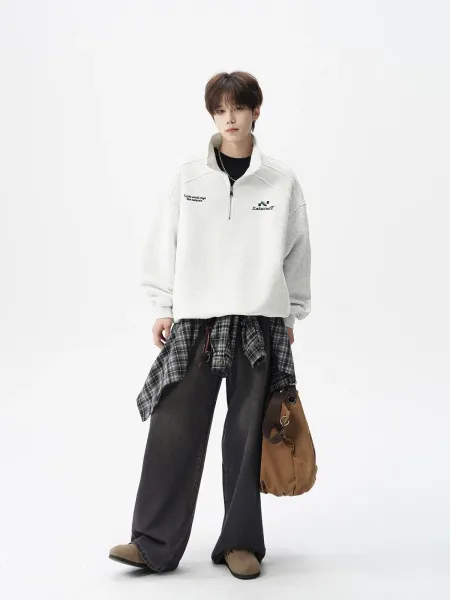 Design Half-Zip Oversized Hoodie Gray - 6