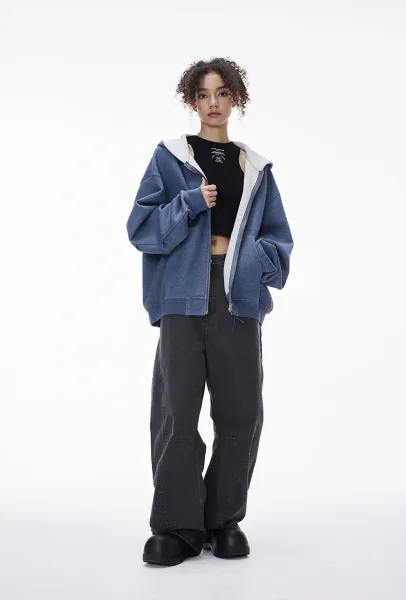 Design Oversized Zip-Up Hoodie Black - 27