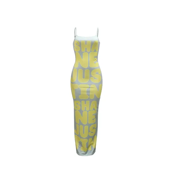 Design Graphic Print Beige Maxi Dress with 'SHANE JUSTIN' Typography - 45