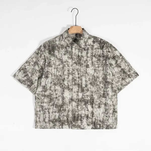 Design Short-Sleeve Oversized Shirt with Abstract Gray Wash Print - 1