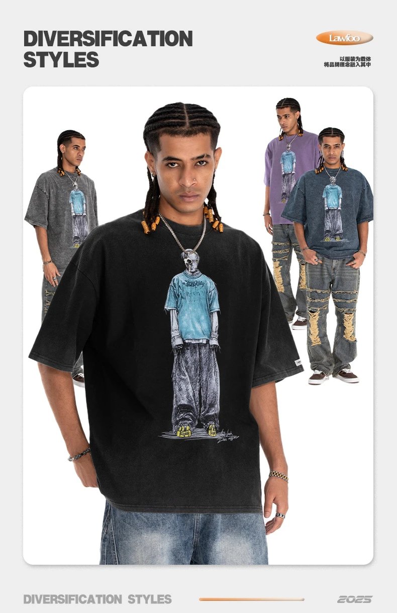 Design Graphic Print Oversized Black T-Shirt - 3