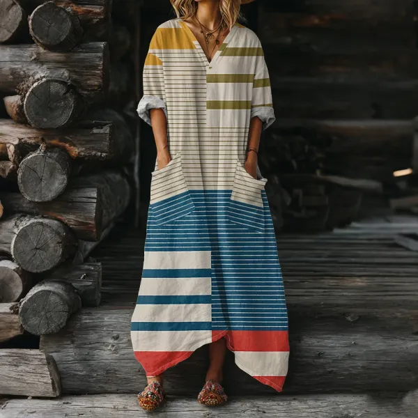 Design Striped Asymmetrical Maxi Dress Multicolor - 1