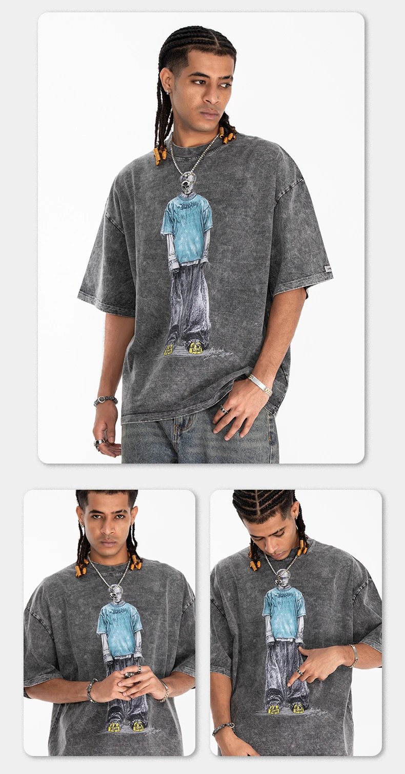 Design Graphic Print Oversized Black T-Shirt - 10