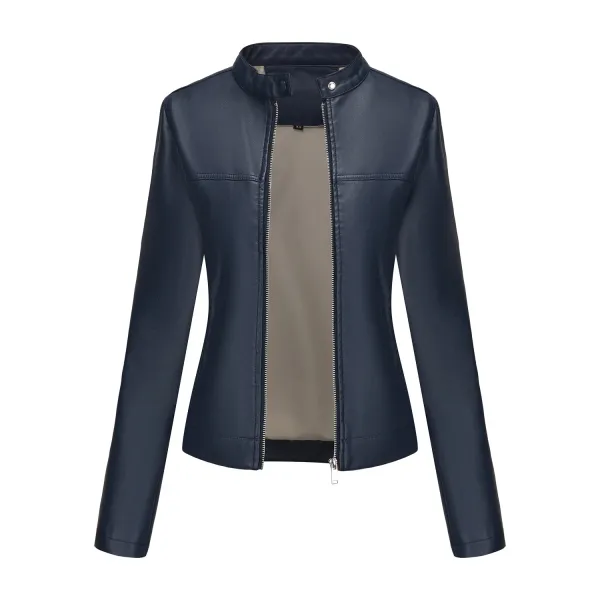 Design Faux Leather Moto Jacket Navy - 1