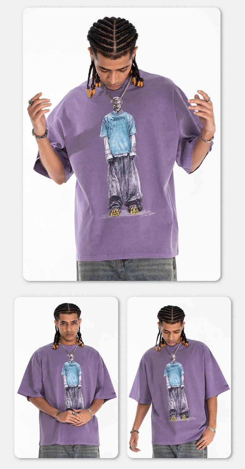 Design Graphic Print Oversized Black T-Shirt - 12