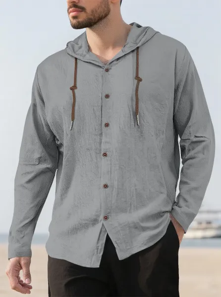 Design Hooded Button-Up Shirt Red - 20