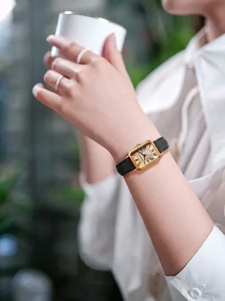 Design Lucky Fox Square Dial Rose Gold Case Green Leather Strap Quartz Watch Watches - 4