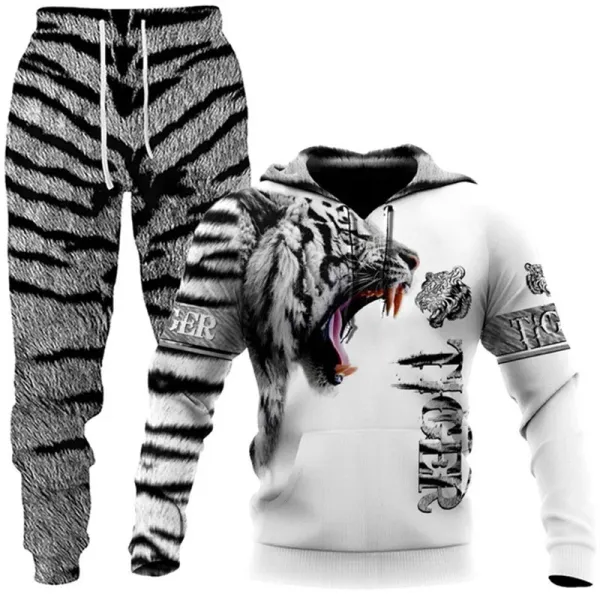 Design Norse Mythology Print Hoodie and Sweatpants Set Black White - 12