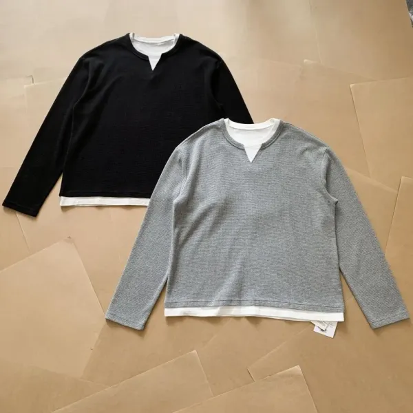 Design Layered V-Neck Thermal Gray Long Sleeve Top - 10