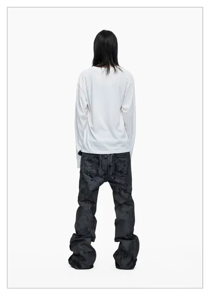 Design Acid Wash Black Wide-Leg Jeans with Studded Pentagram Belt - 9
