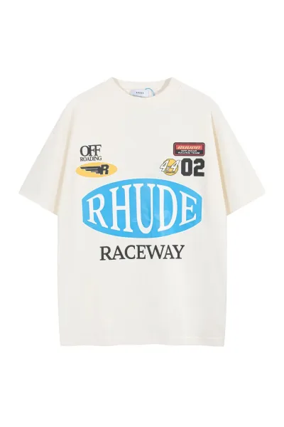 Rhude Raceway Oversized Graphic T-Shirt Cream - 1