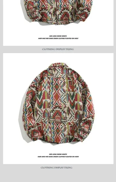 Design Aztec Print Long-Sleeve Button-Up Shirt Black White Tops Shirt - 6