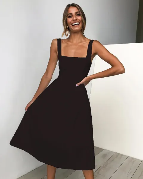 Design Square Neck Midi Dress Black - 1