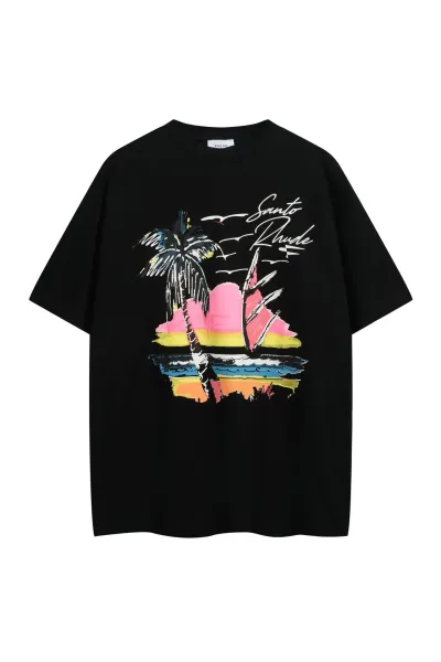 Rhude Santo Rhude Graphic Print Oversized Black T-Shirt - 1
