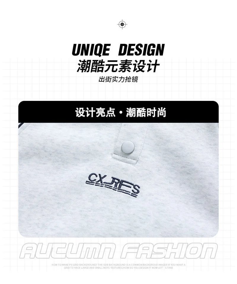 Design Color-Block Half-Zip Pullover Navy and Gray Hoodie - 3
