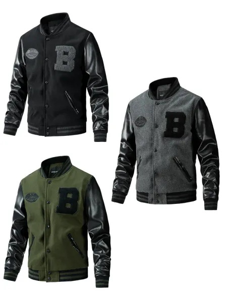 Mitchell & Ness Letterman Jacket Gray Black Outerwear Jacket - 11