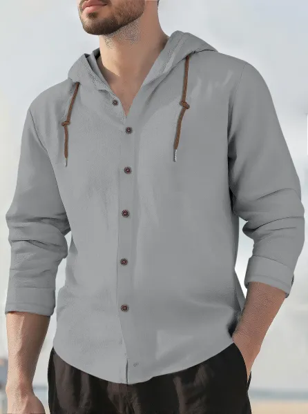 Design Hooded Button-Up Shirt Red - 21