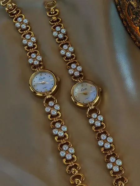 Design Lorus Pearl-Embellished Gold-Tone Quartz Watch Beige Watches - 9
