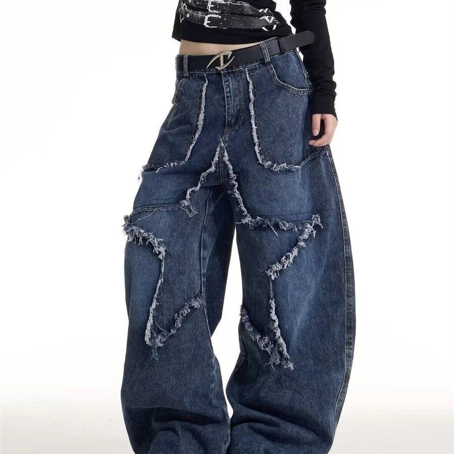 Design Distressed Wide-Leg Jeans Blue - 1