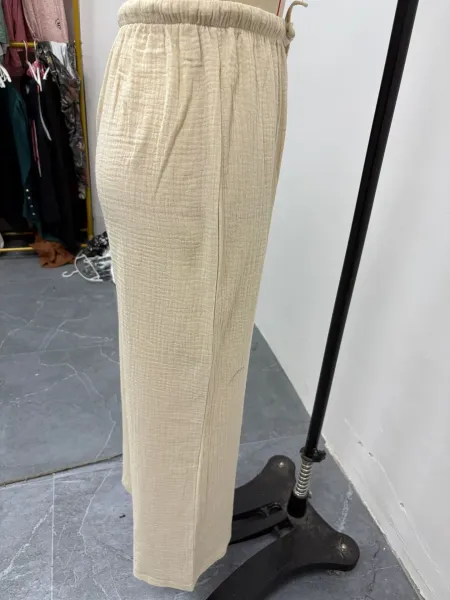 Design Wide-Leg Crinkle Cotton Pants White - 5