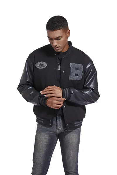 Mitchell & Ness Letterman Jacket Gray Black Outerwear Jacket - 25