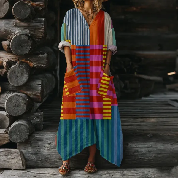 Design Colorblock Patchwork Maxi Dress Multicolor - 5