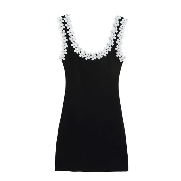 Design Floral-Embellished Black Sleeveless Dress - 1