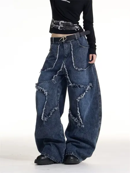 Design Distressed Wide-Leg Jeans Blue - 9