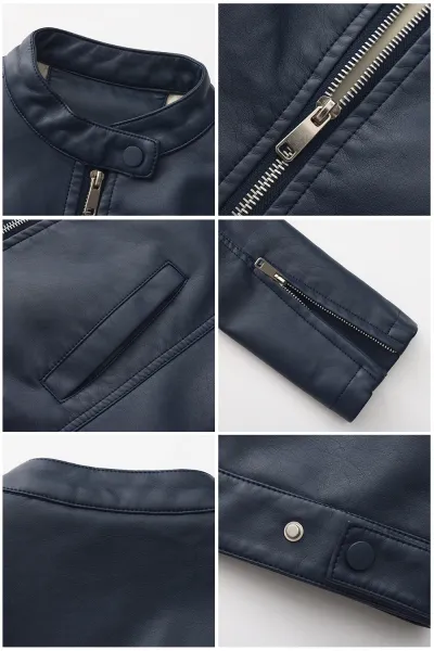 Design Faux Leather Moto Jacket Navy - 27