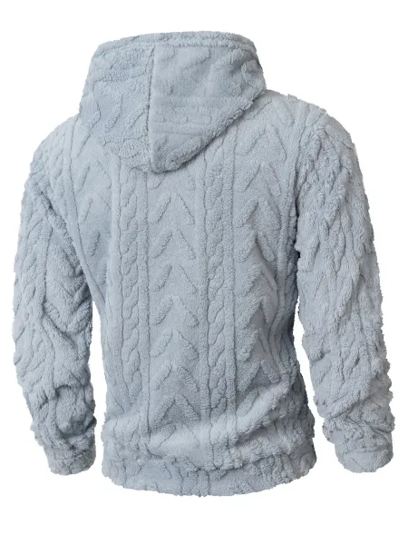 Design Faux Fur Cable Knit Hooded Jacket Gray Outerwear - 4