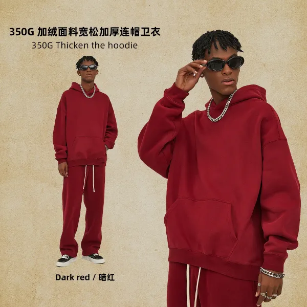 Design 350G Thickened Fleece Oversized Hoodie Dark Red - 1