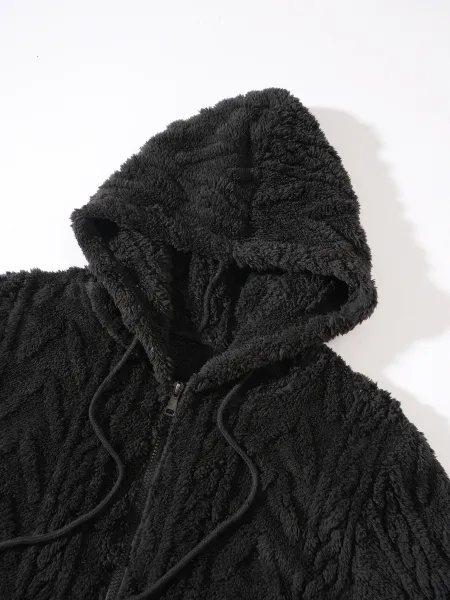 Design Faux Fur Cable Knit Hooded Jacket Gray Outerwear - 19