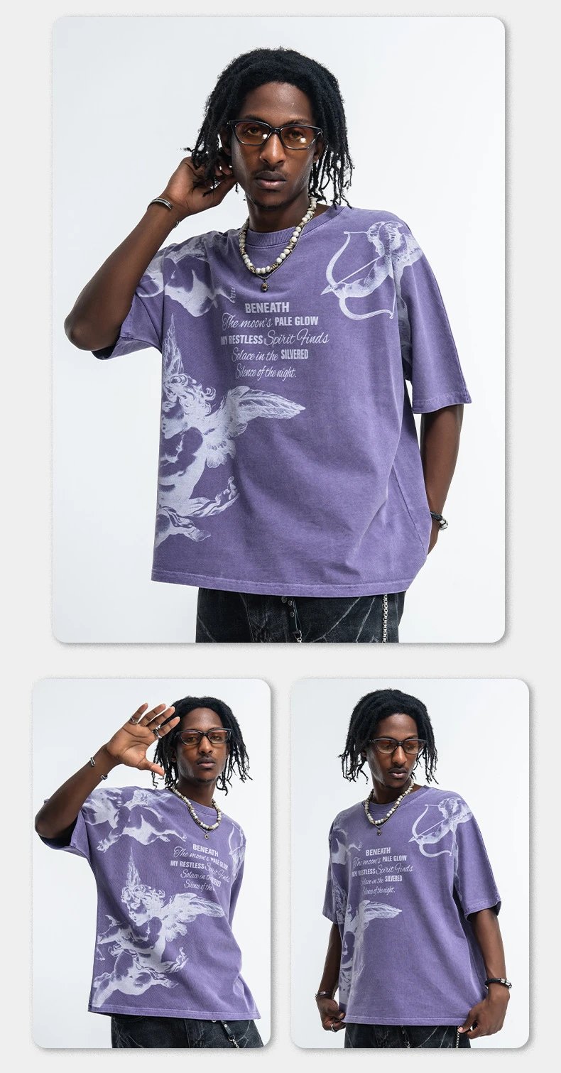 Design Cherub Print Acid Wash Gray T-Shirt - 12