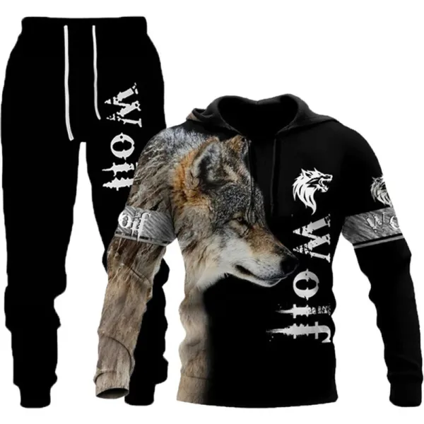Design Norse Mythology Print Hoodie and Sweatpants Set Black White - 4
