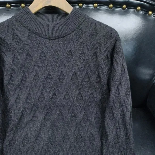 Design Cable Knit Diamond Pattern Turtleneck Sweater Black - 17