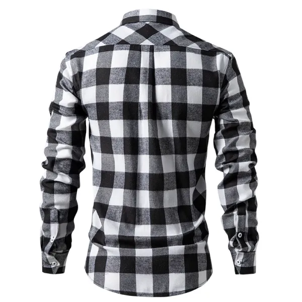 Design Classic Black and White Checkered Flannel Shirt Tops Shirt - 14