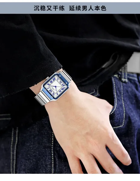 Design Sinobi Square Dial Blue Face Silver Stainless Steel Watch Watches - 10