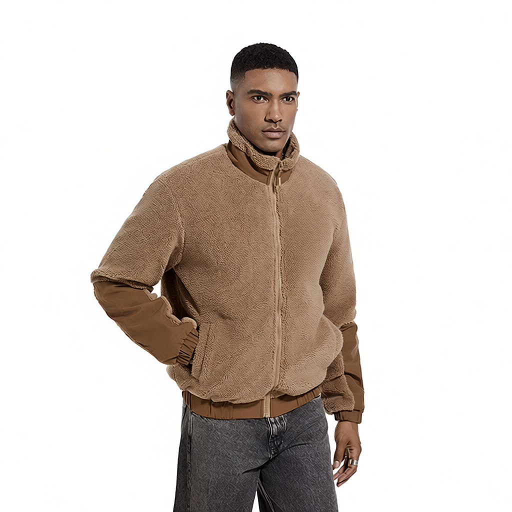 Men's Faux Shearling Jacket Autumn Winter Stand Collar Fleece Casual New Arrival Outdoor Jacket