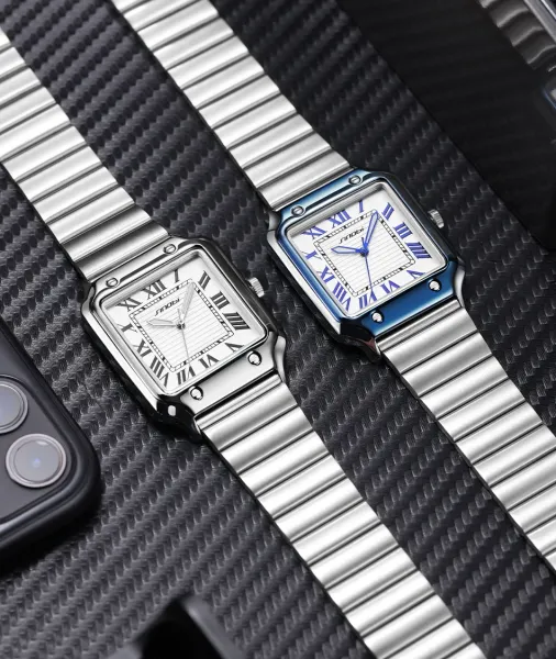 Design Sinobi Square Dial Blue Face Silver Stainless Steel Watch Watches - 16