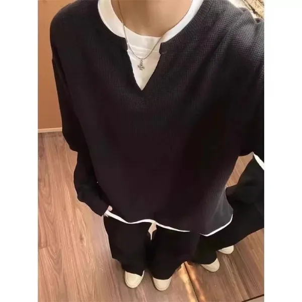 Design Layered V-Neck Thermal Gray Long Sleeve Top - 5