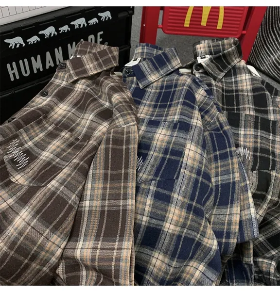 Design Flannel Shirt Brown Gray Plaid Shirt - 13