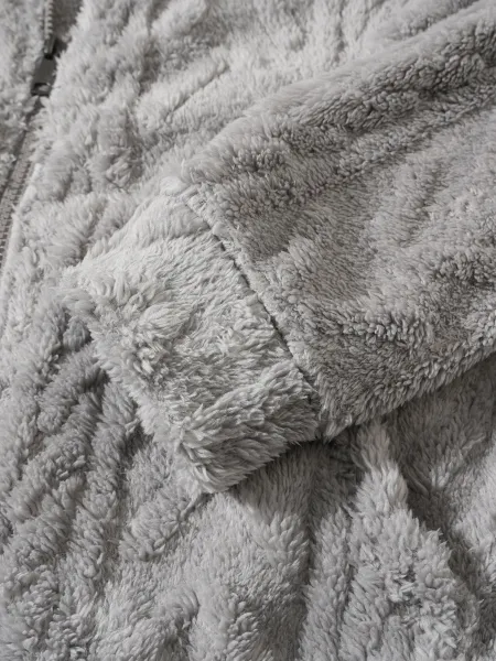Design Faux Fur Cable Knit Hooded Jacket Gray Outerwear - 30