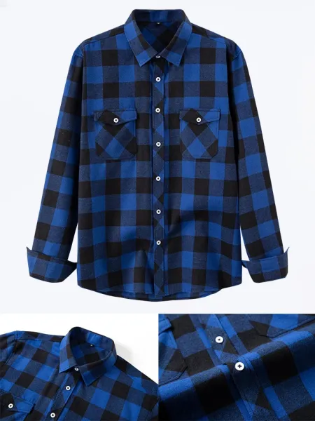 Design Classic Black and White Checkered Flannel Shirt Tops Shirt - 21